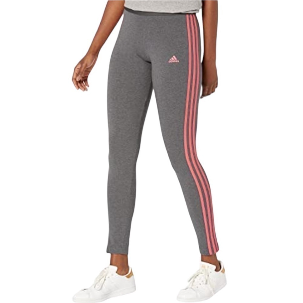 NWT Adidas Women's Essentials 3-stripes Leggings, Dark Grey Heather/Semi Turbo